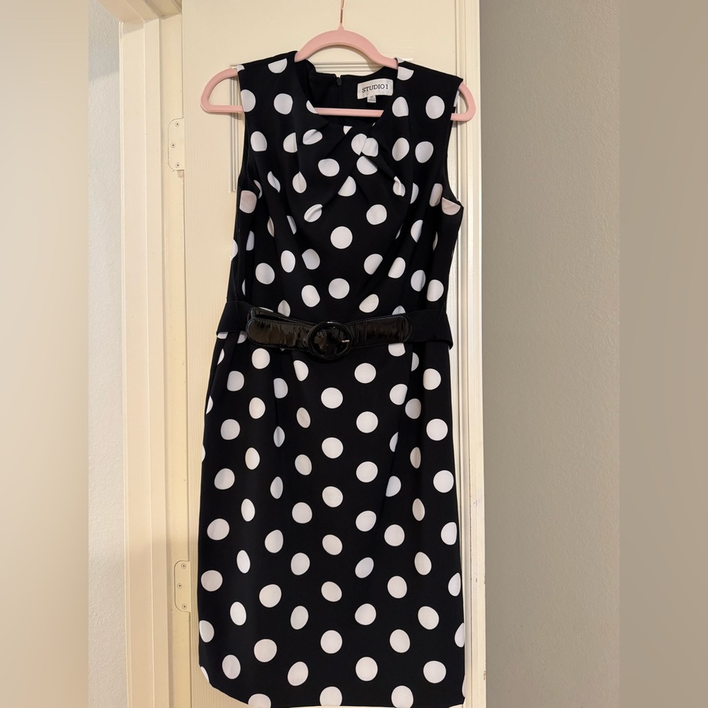 Studio I Black and White Polka Dot Midi Dress